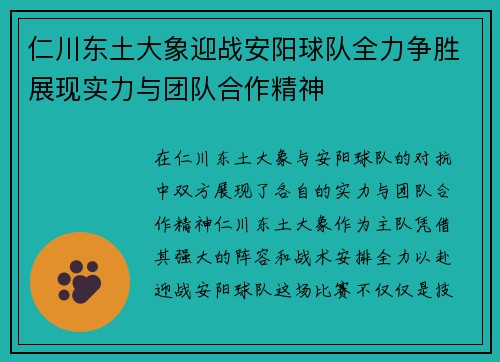 仁川东土大象迎战安阳球队全力争胜展现实力与团队合作精神