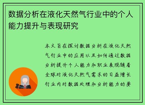 数据分析在液化天然气行业中的个人能力提升与表现研究